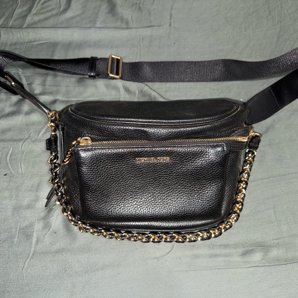 Michael Kors Black and Gold Belt Bag with Sleek Design